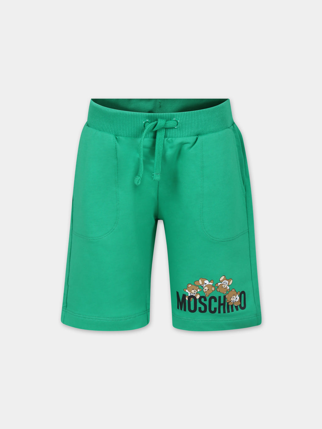 Green shorts for kids with Teddy Bears and logo